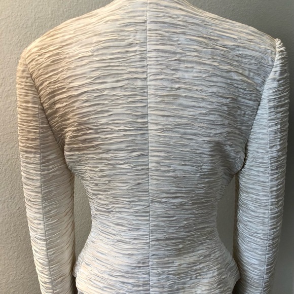 Ivory Jacket w/ rhinestone buttons w/ textured/ribbed / gathered fabric. - Picture 7 of 9